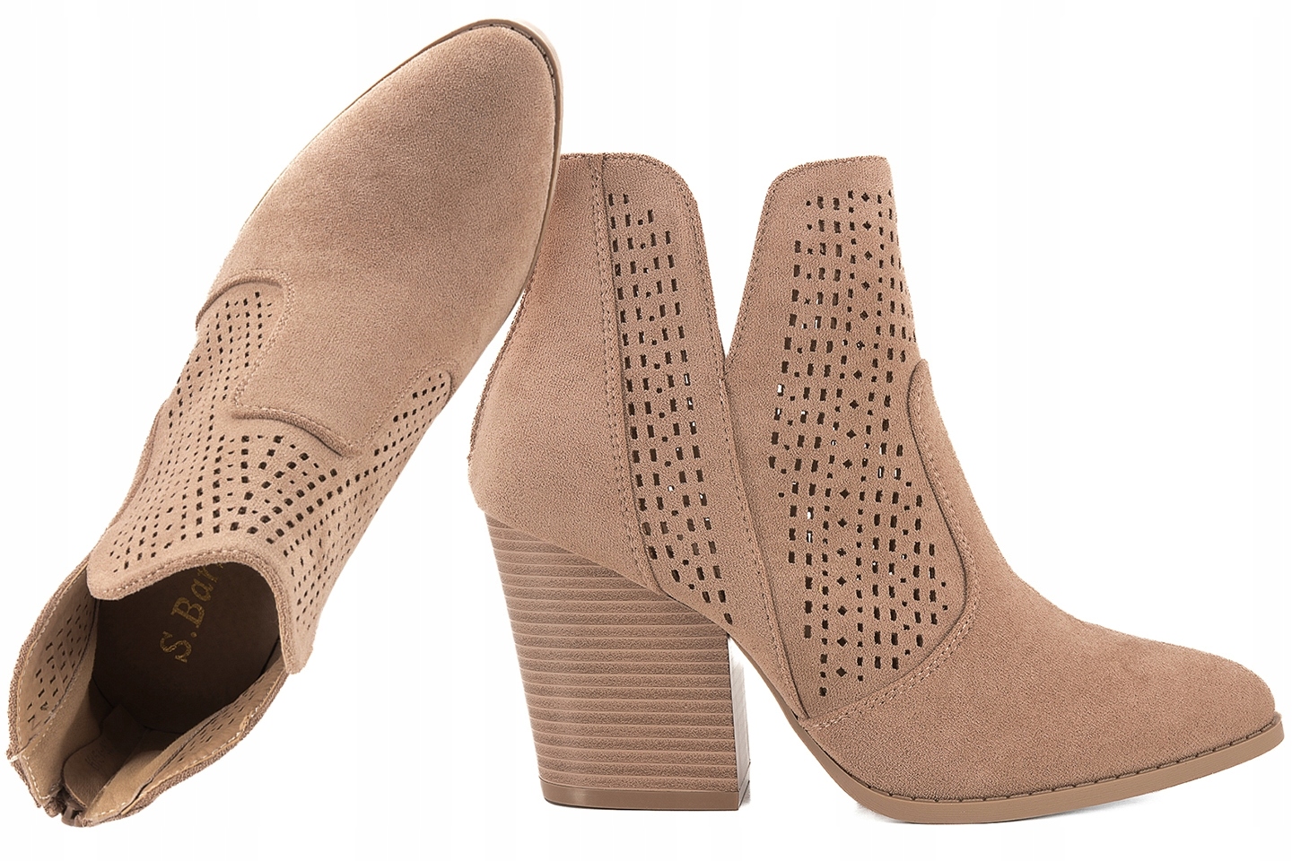 S.barski HY51-060 Ažurové Dámské Kotníkové Boty Kovbojské Boty Semišové Eko 40 Béžová
