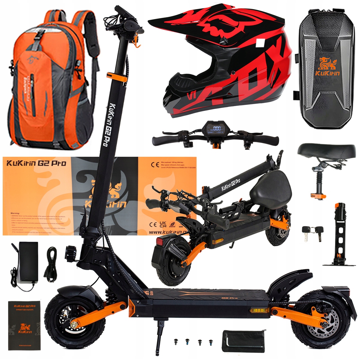 Składany Pojazd Elektryczny Kukirin G2 Pro 1000W 48V 15.6AH 45KM/H +Prezent