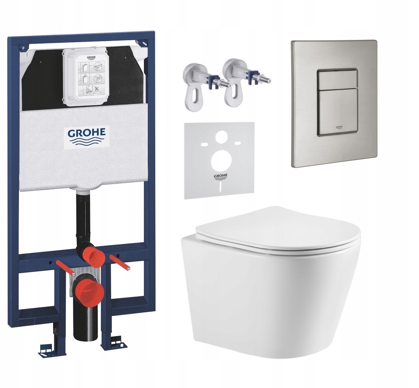 Sada Grohe Slim, Wc misa Jess Imprese s tlačidlom nerezová oceľ matná