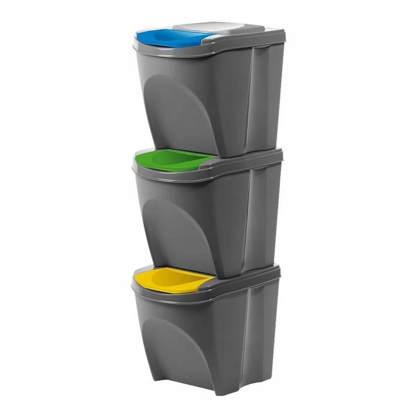 Levně Odpadkový koš 3x 25 l, modrý, zelený, žlutý, tříděný
