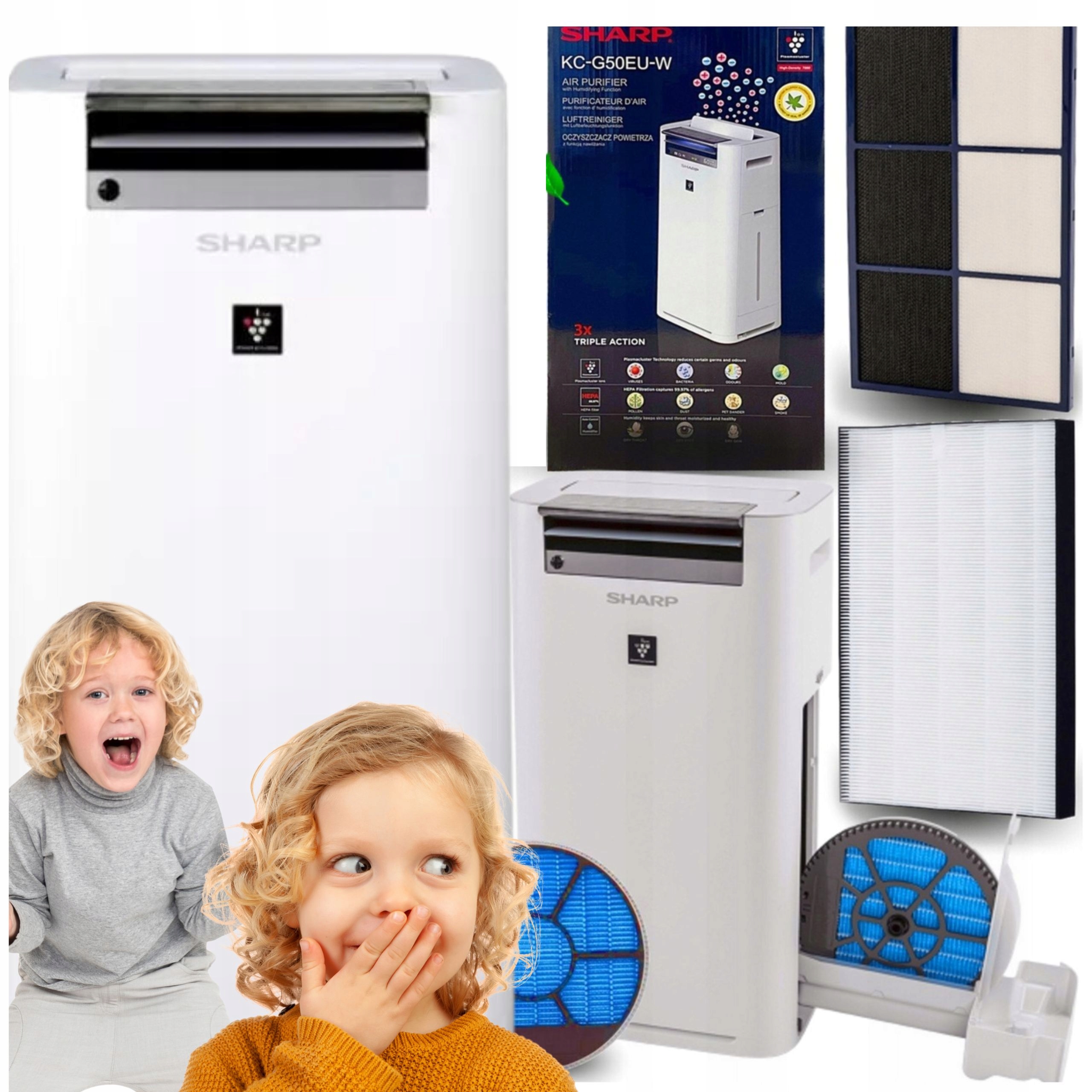 Čistička vzduchu Sharp KC-G50EU-W Zvlhčovač Vzduchu Ionizátor Hepa Komplet