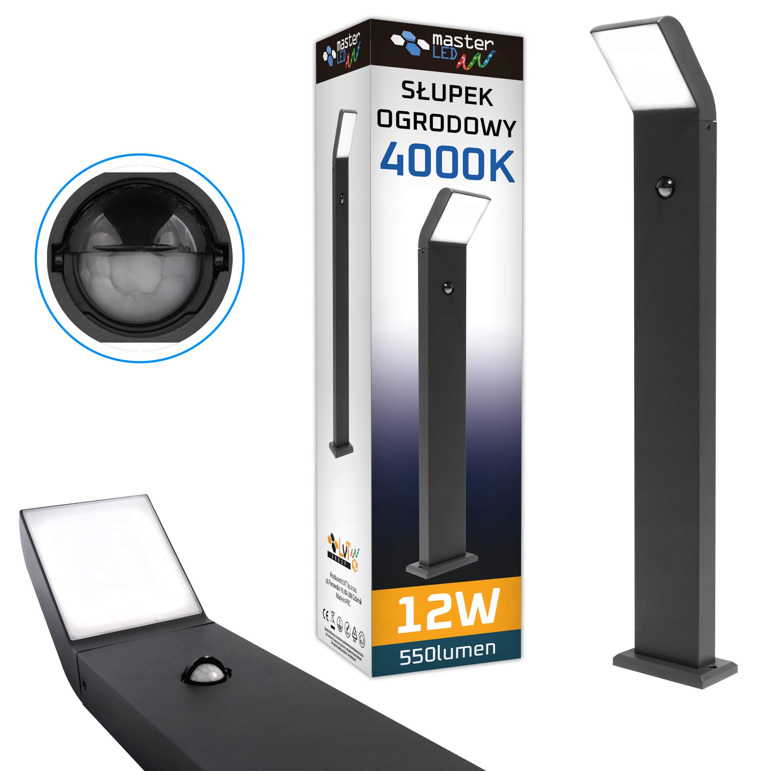 Led lampa 12W Zahradní 80 cm Snímač Pohybu venkovní stojanový sloupek