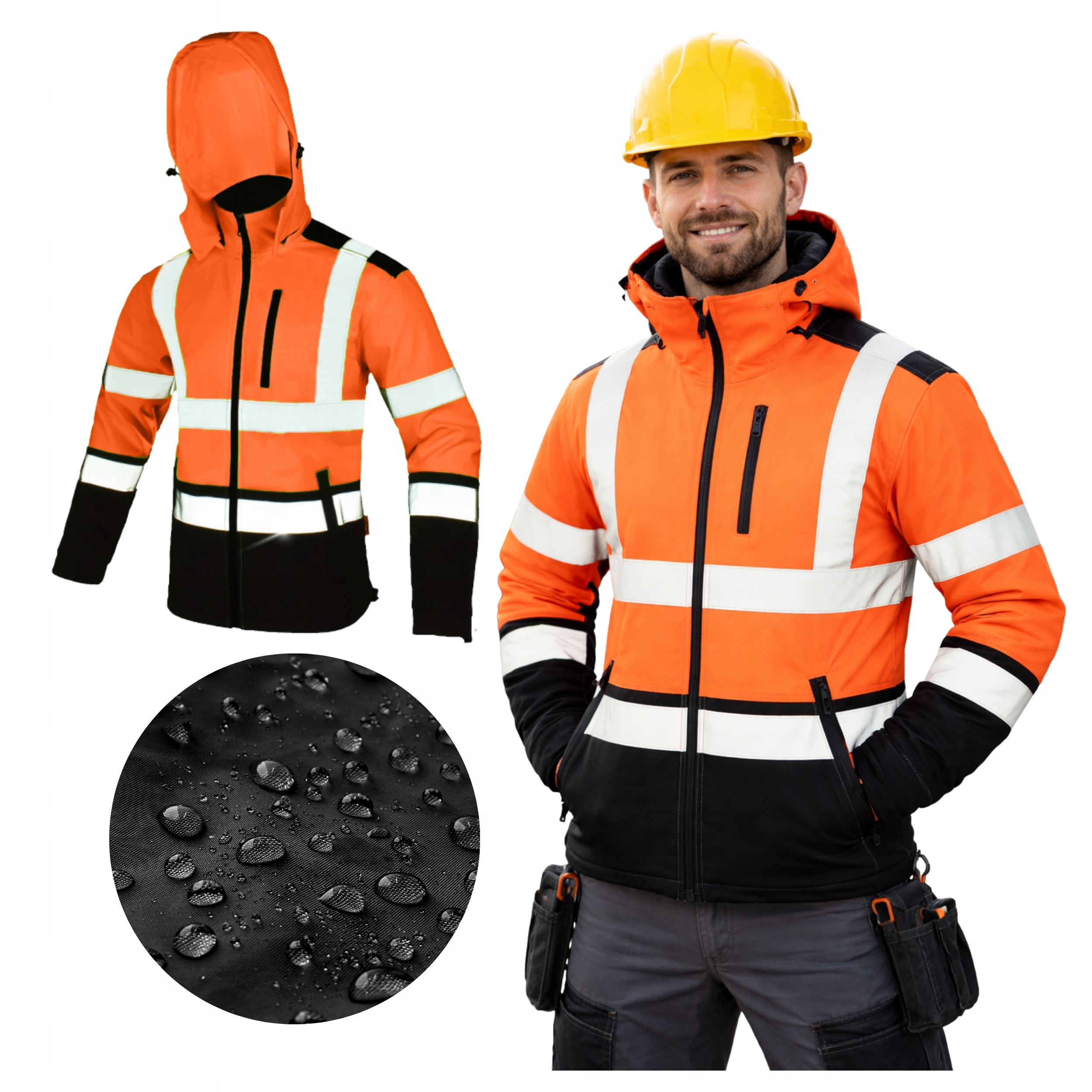 Pánská pracovní bunda Softshell Voděodolná Reflexní Teplá s kapucí L