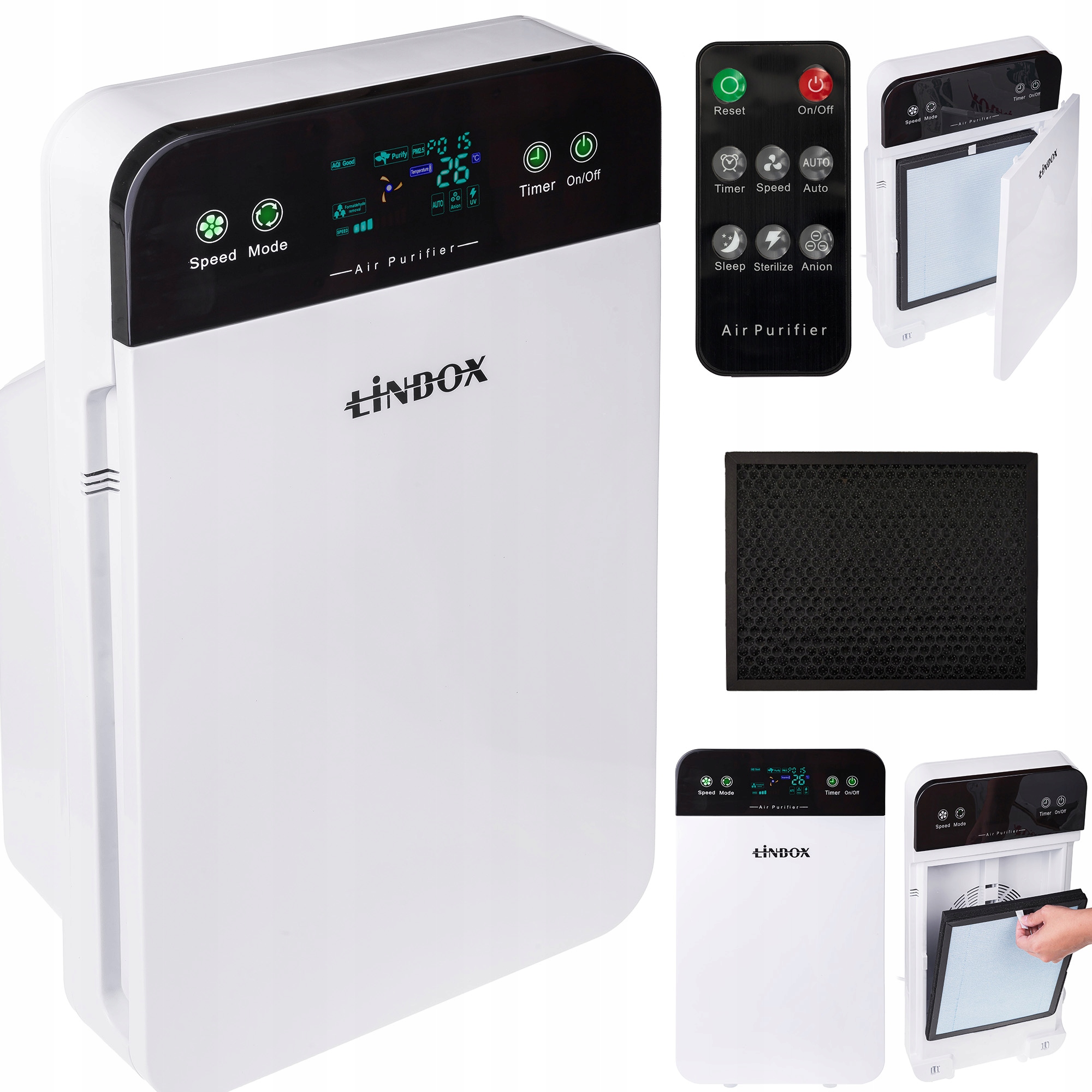 Duży Automatyczny Oczyszczacz Powietrza Jony Ozon Pilot 7w1 Filtr