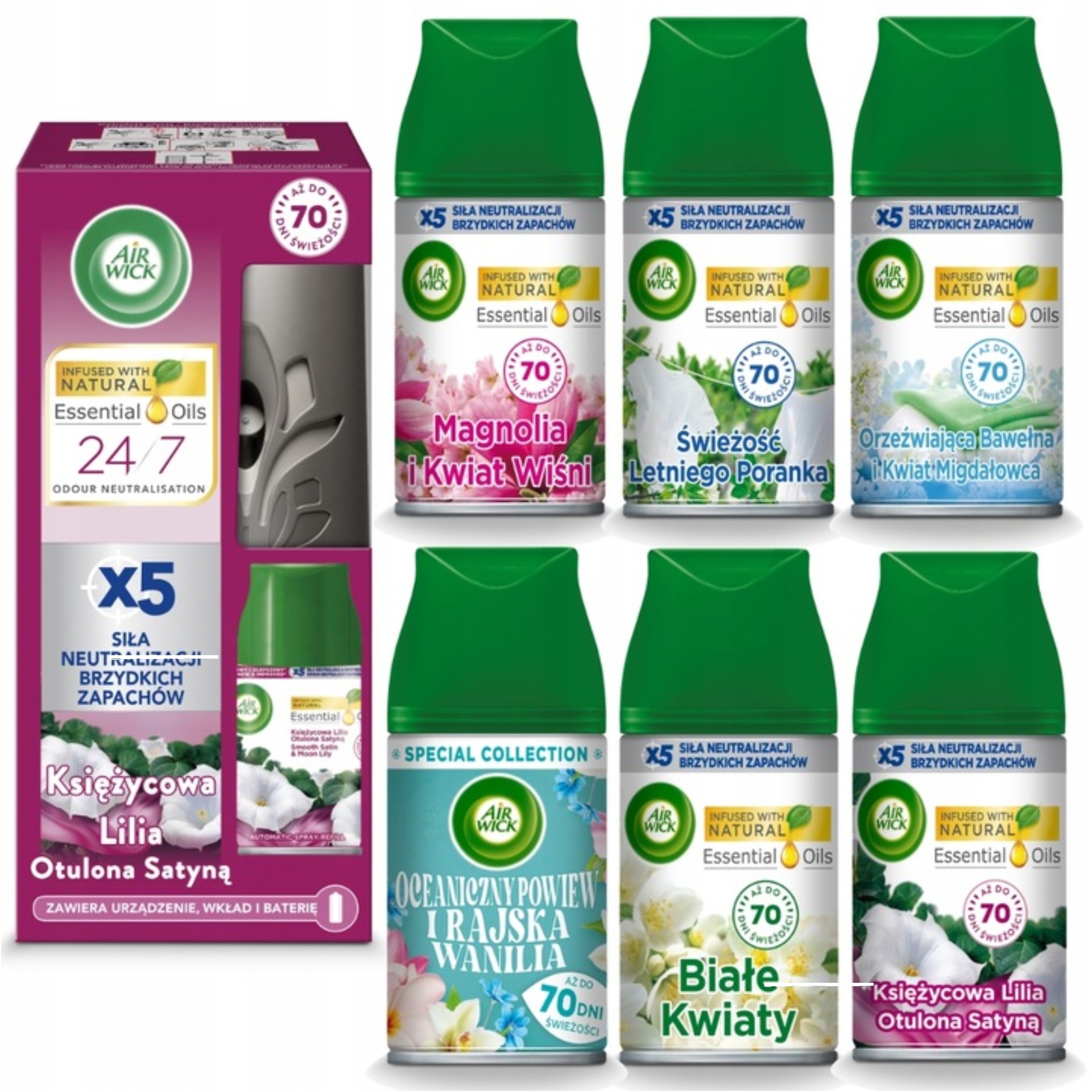 Air Wick Automatický Osvěžovač Vzduchu 7 X Náplň 250 ML MIX Sada