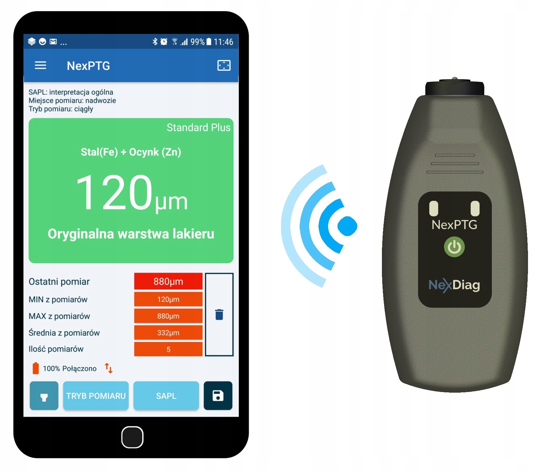 Miernik lakieru NexPTG Standard PLUS sonda kulkowa