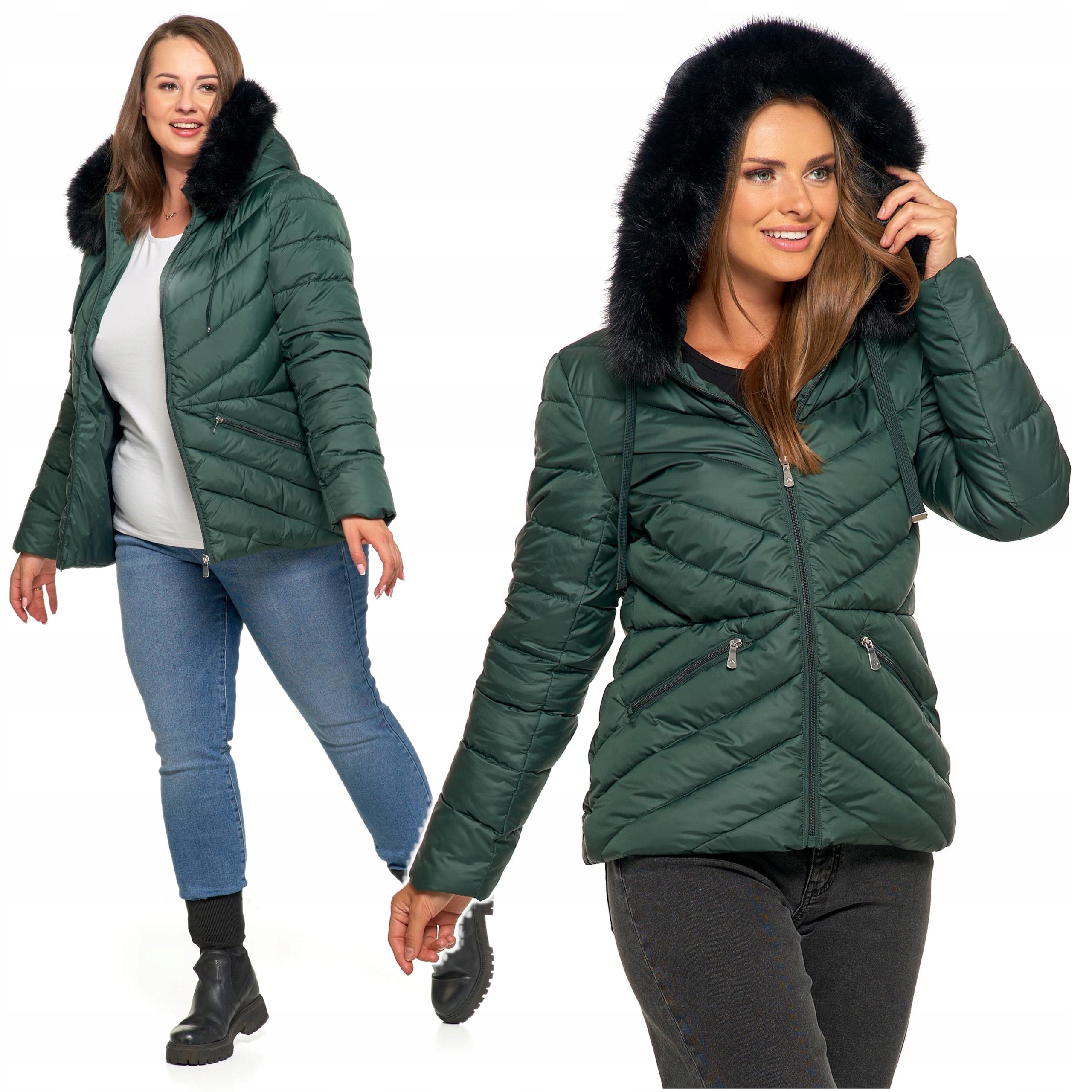 Dámská Prošívaná Bunda Kožešinová Kapuce Přechodná na podzim Moraj S