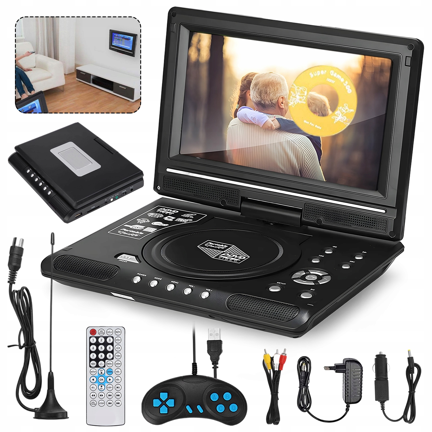 Přenosný Přehrávač DVD 7,8", Přenosný Cestovní Přehrávač DVD CD Usb