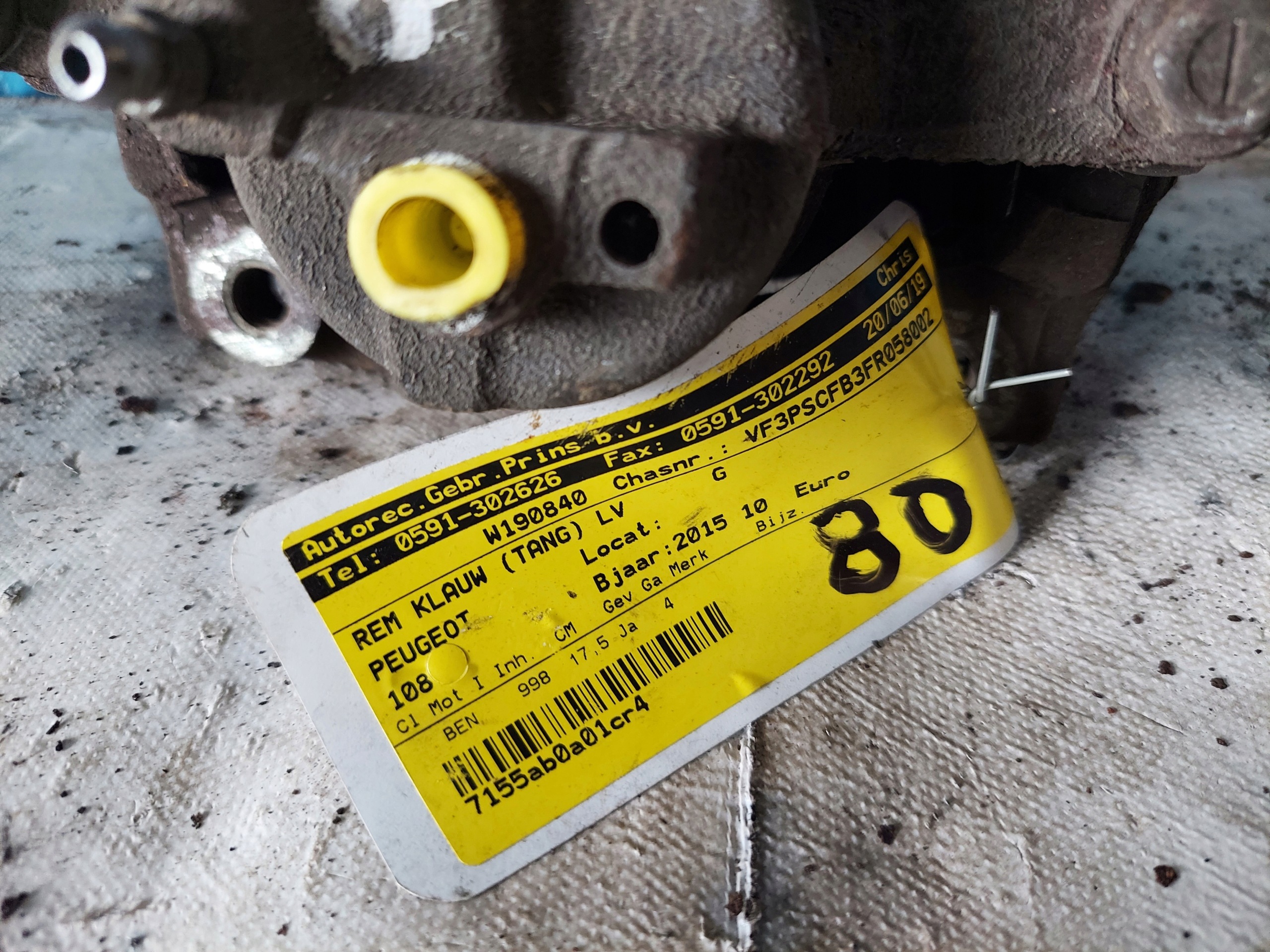 caliper PEUGEOT 108 2015 R 1.0 B LP BOSCH48L