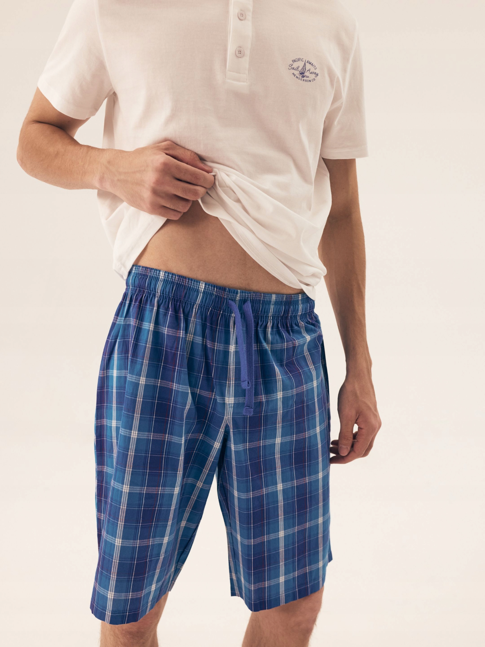 Pánské Pyžamo Henderson Dock 42616 Bavlněné S Krátkým Rukávem, Bílé, 3XL