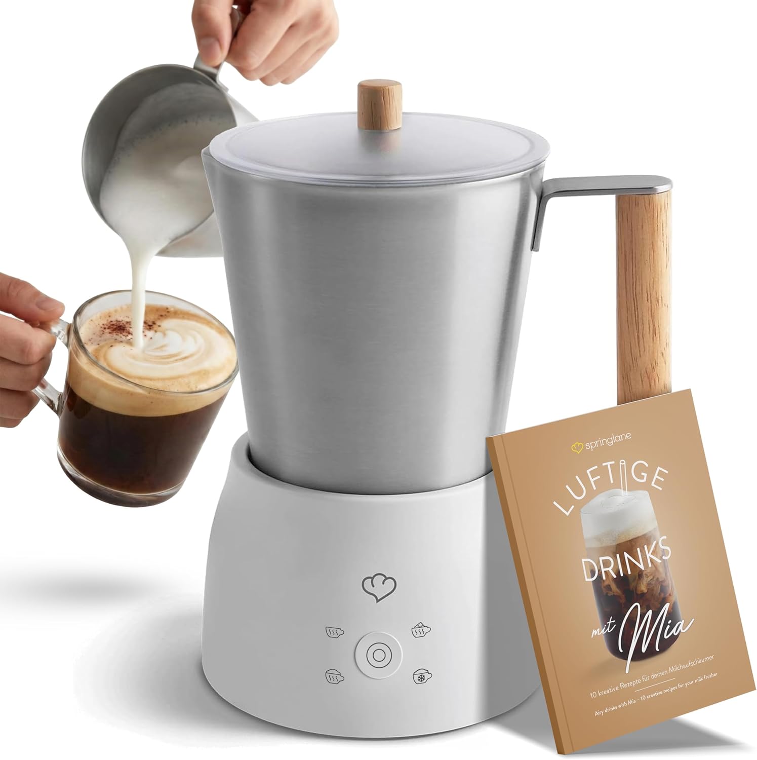 Springlane Mia Napěňovač Mléka 600W 250ML 4 Programy Nerezová Ocel