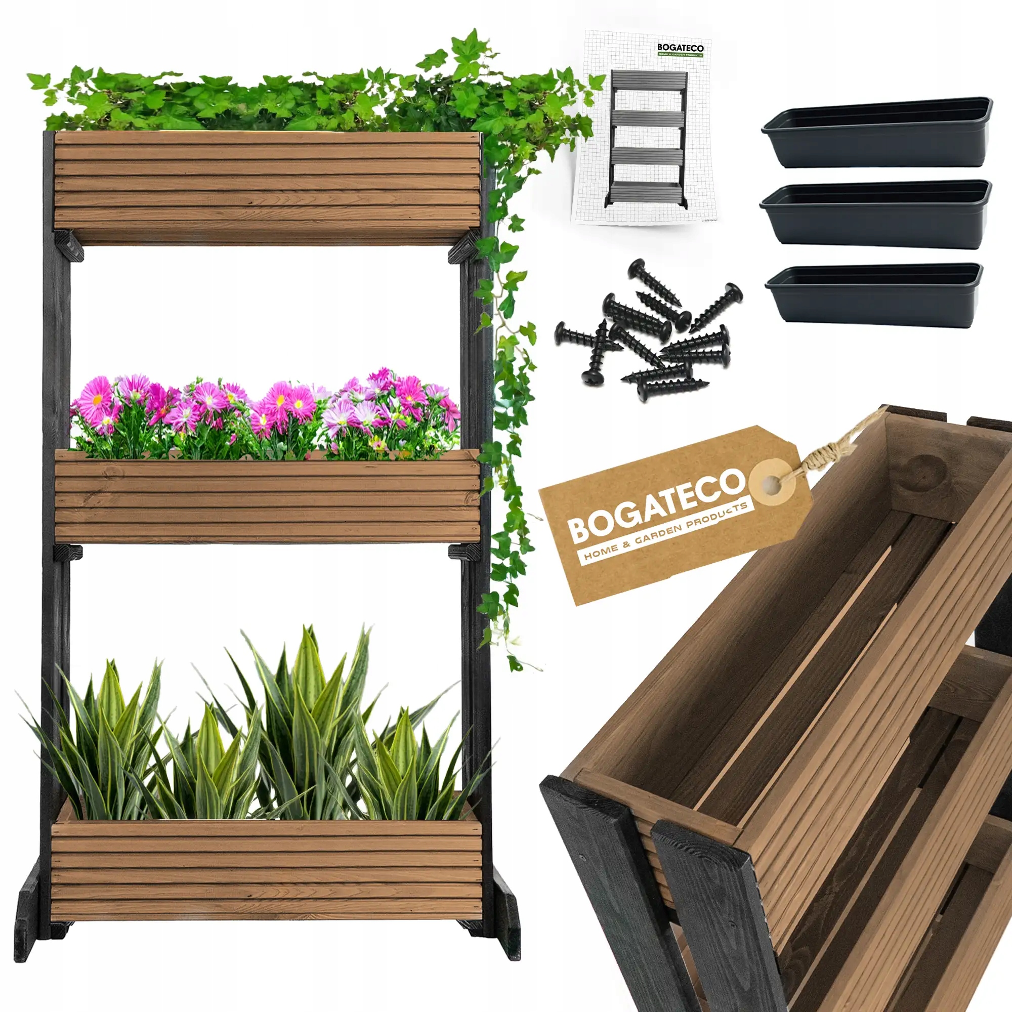 3 Květináče Na Stojanu Na Bylinky, Květiny Na Balkon, Květináč, Tmavě Hnědý