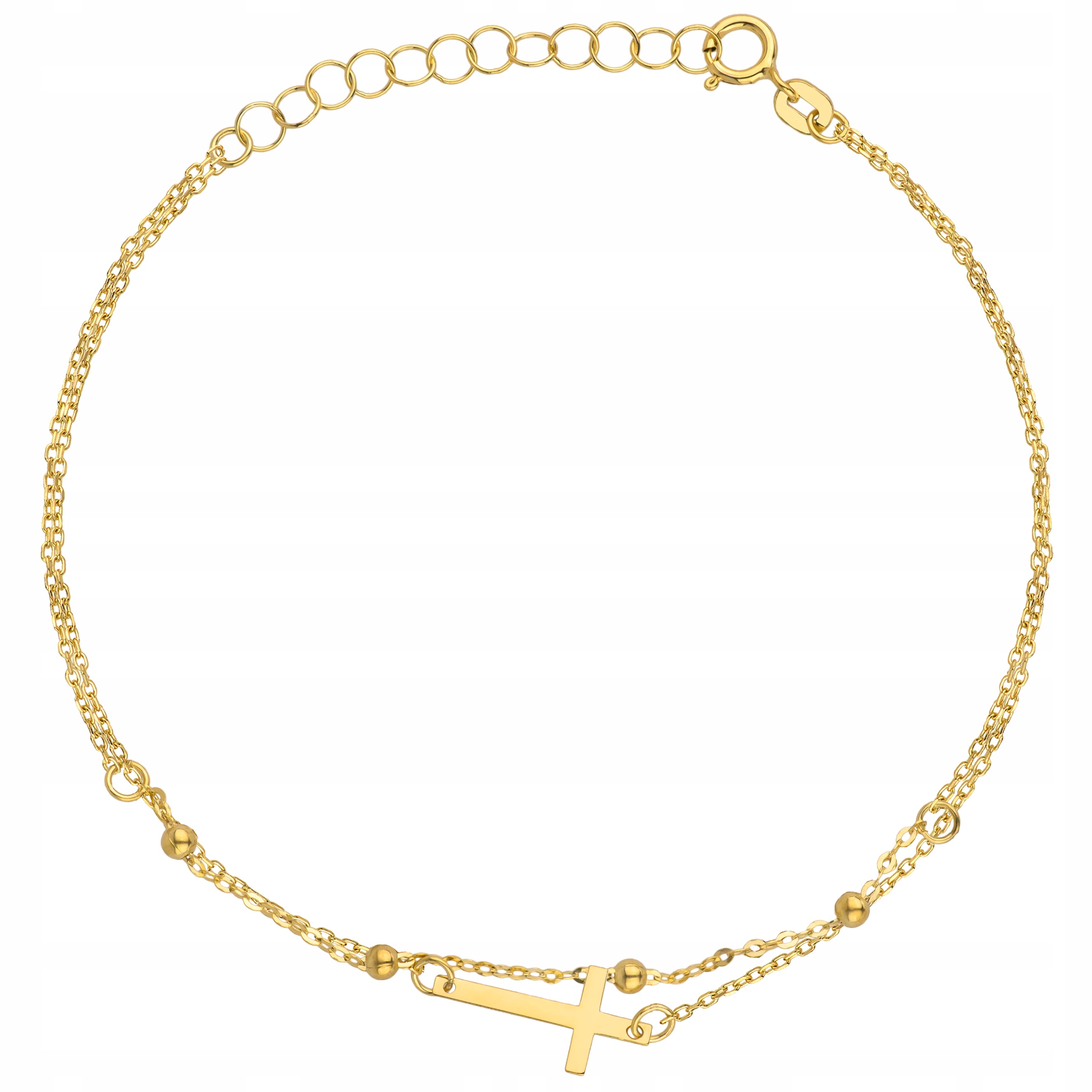 

Złota Podwójna Bransoletka pr333 Krzyżyk Kulki