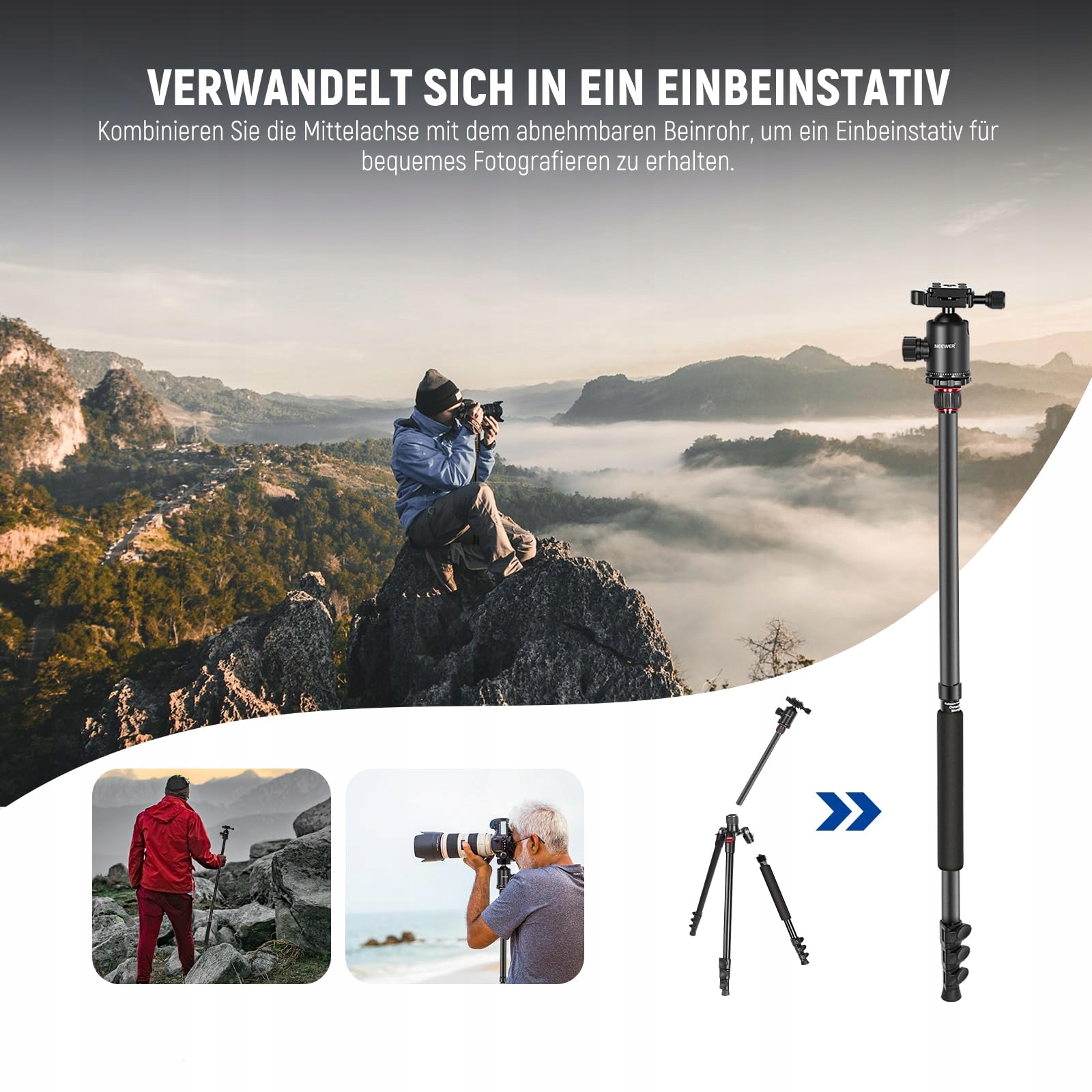 NEEWER Statyw Do Aparatu 77" DSLR Telefon 360° Głowica Panoramiczna ALU — miniatura 6