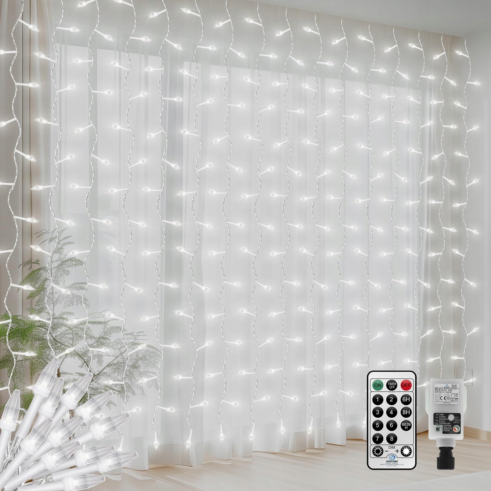 CERIAL Kurtyna Świetlna 4x2m 300 LED Białe Lampki Na Święta i Dekoracje