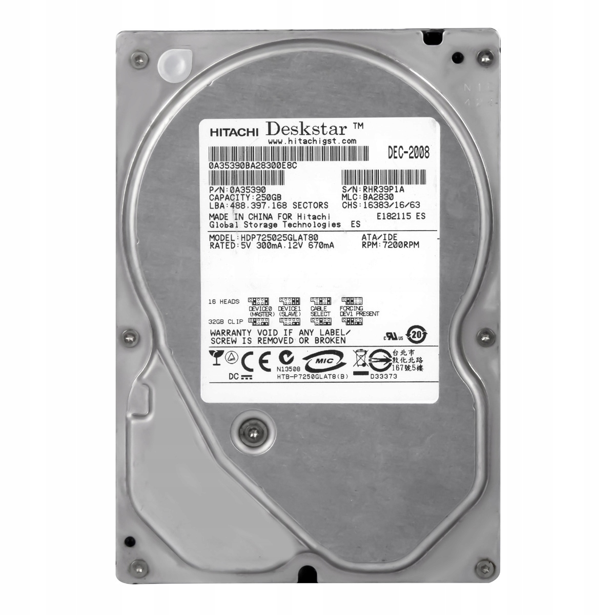 DeskStar P7K500 250GB 7.2K 8MB Ata 3.5'' HDP725025GLAT80