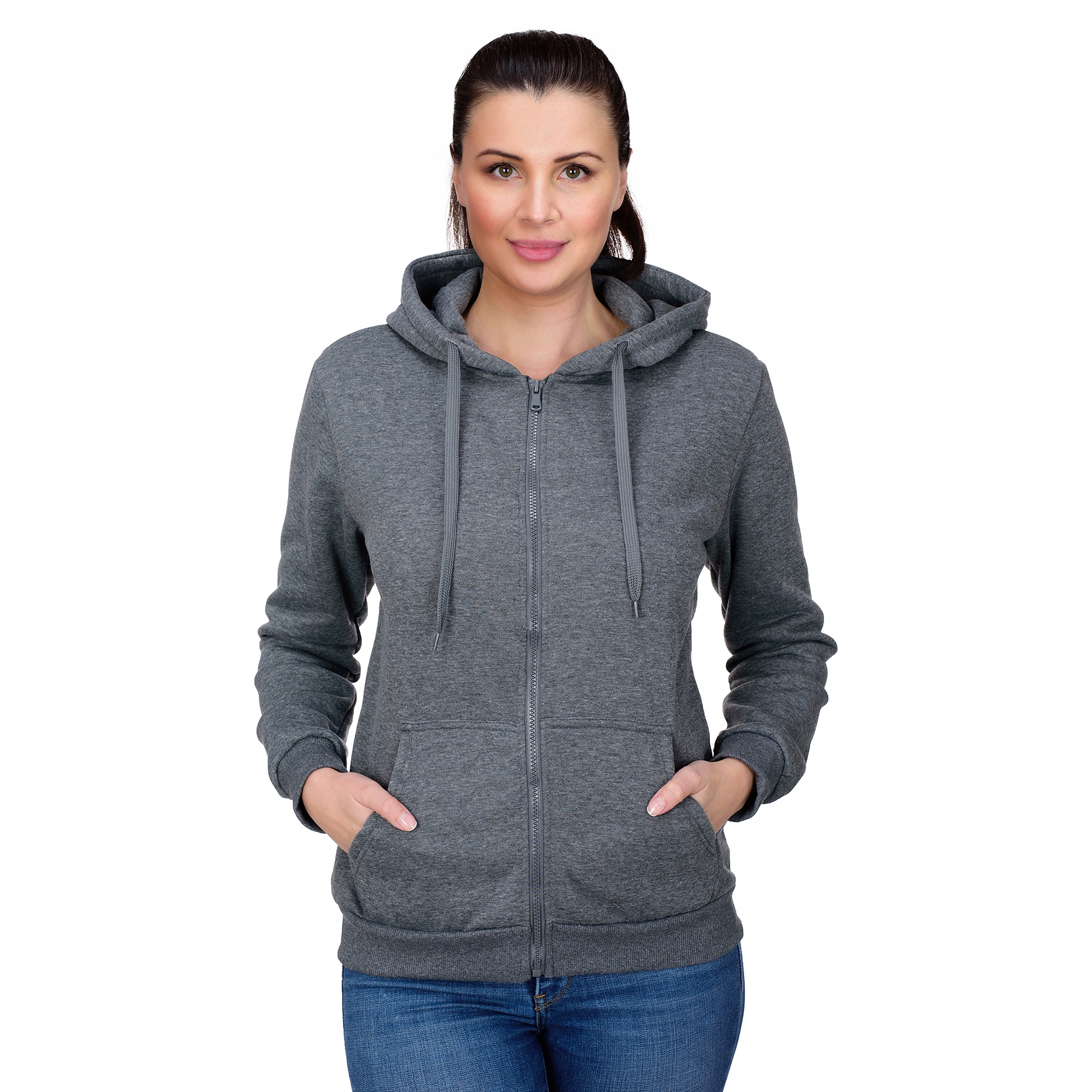 

D03 r. XL Gładka Bluza Damska Z Kapturem Bawełna