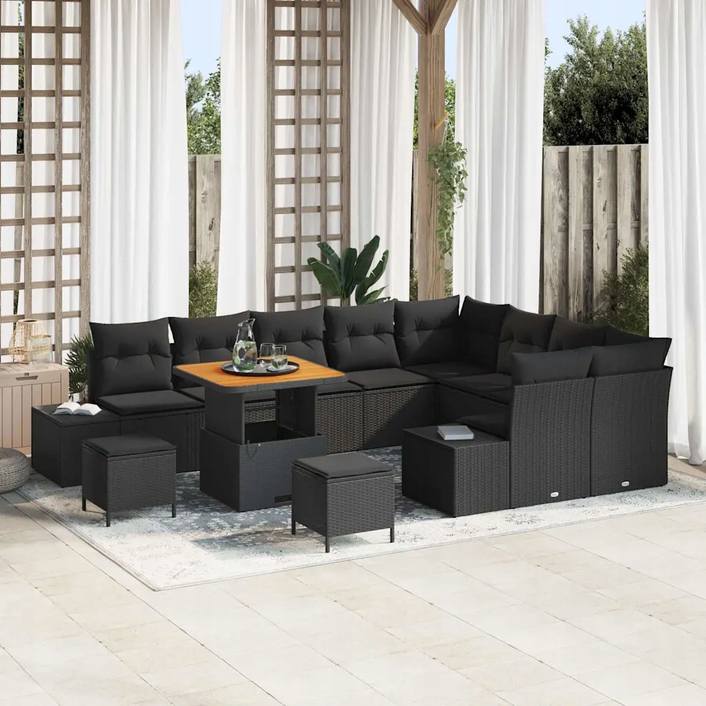Sada zahradních pohovek s úložištěm 12 pcs Černá Poly ratan Černá 3362819