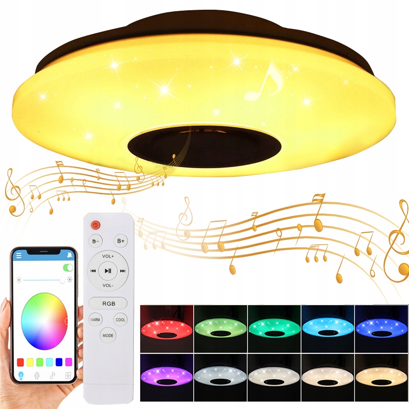 ПОТОЛОЧНЫЙ СВЕТИЛЬНИК СВЕТОДИОДНЫЙ RGB С BLUETOOTH ПУЛЬТ ДИСТАНЦИОННОГО УПРАВЛЕНИЯ ПРИЛОЖЕНИЕ AUDIO