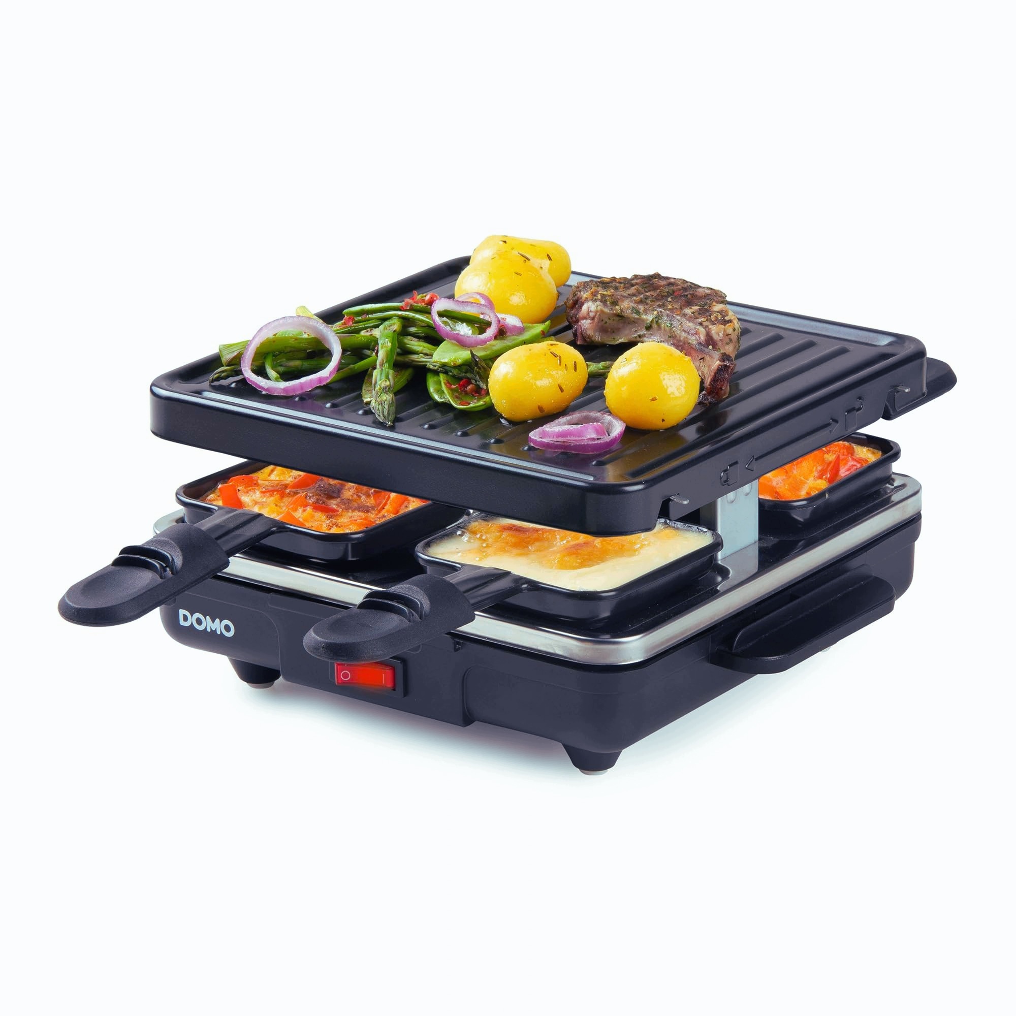 Raclette Gril 600 W Pro 4 Osoby Kovový, Černý, Kontrolní Světlo