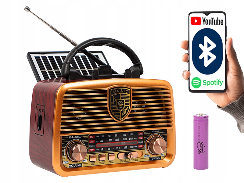 Přenosné retro rádio Am/fm Bluetooth solární