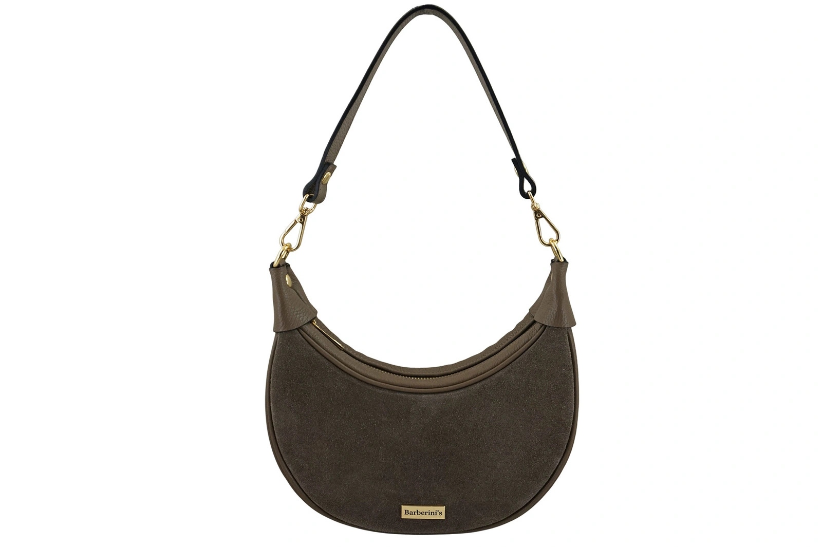 Decentní mini kabelka s měkkým semišem a zlatými detaily Béžová tmavá