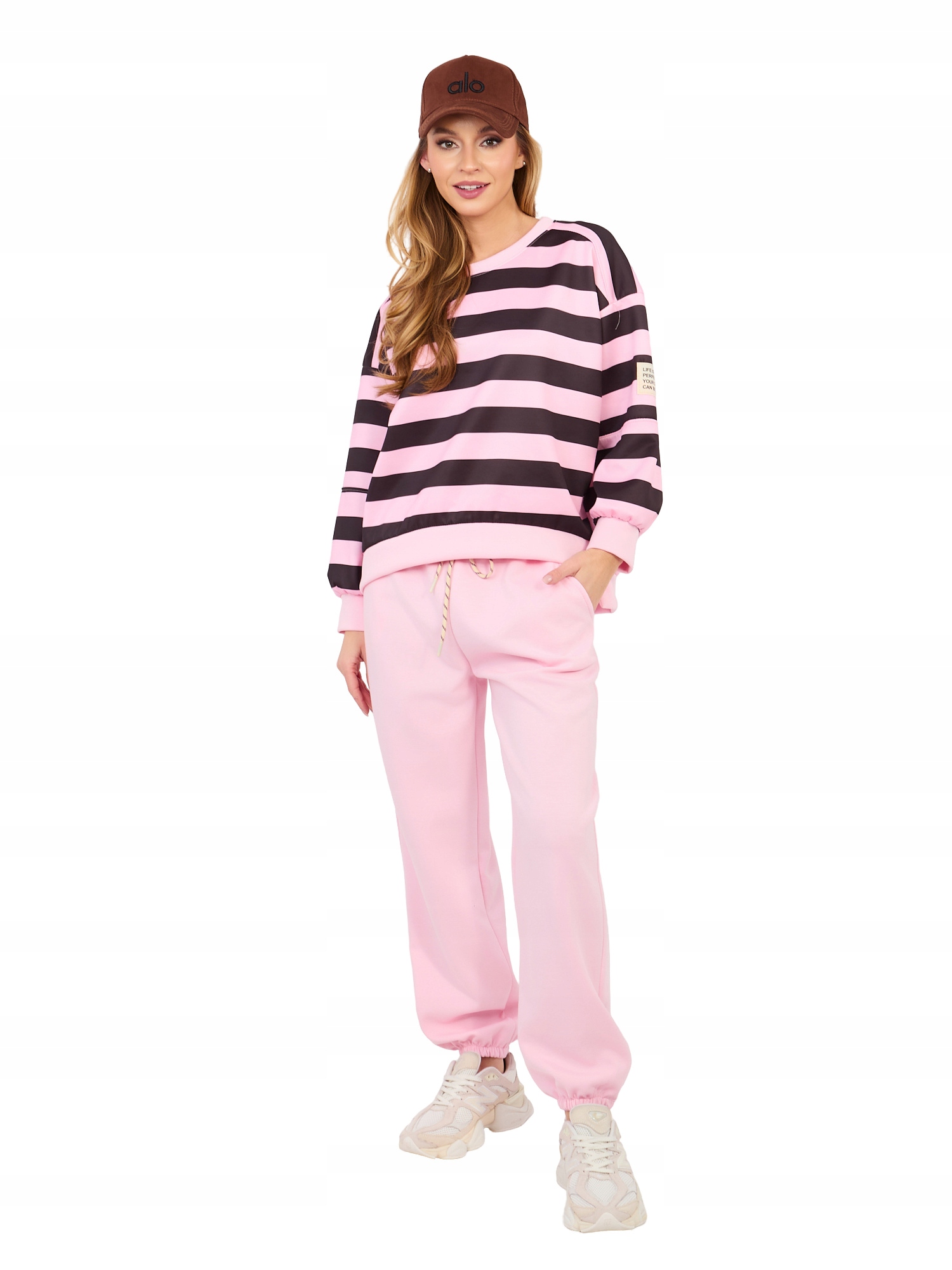 Komplet Dresowy Damski Bluza w Paski Spodnie typu Jogger