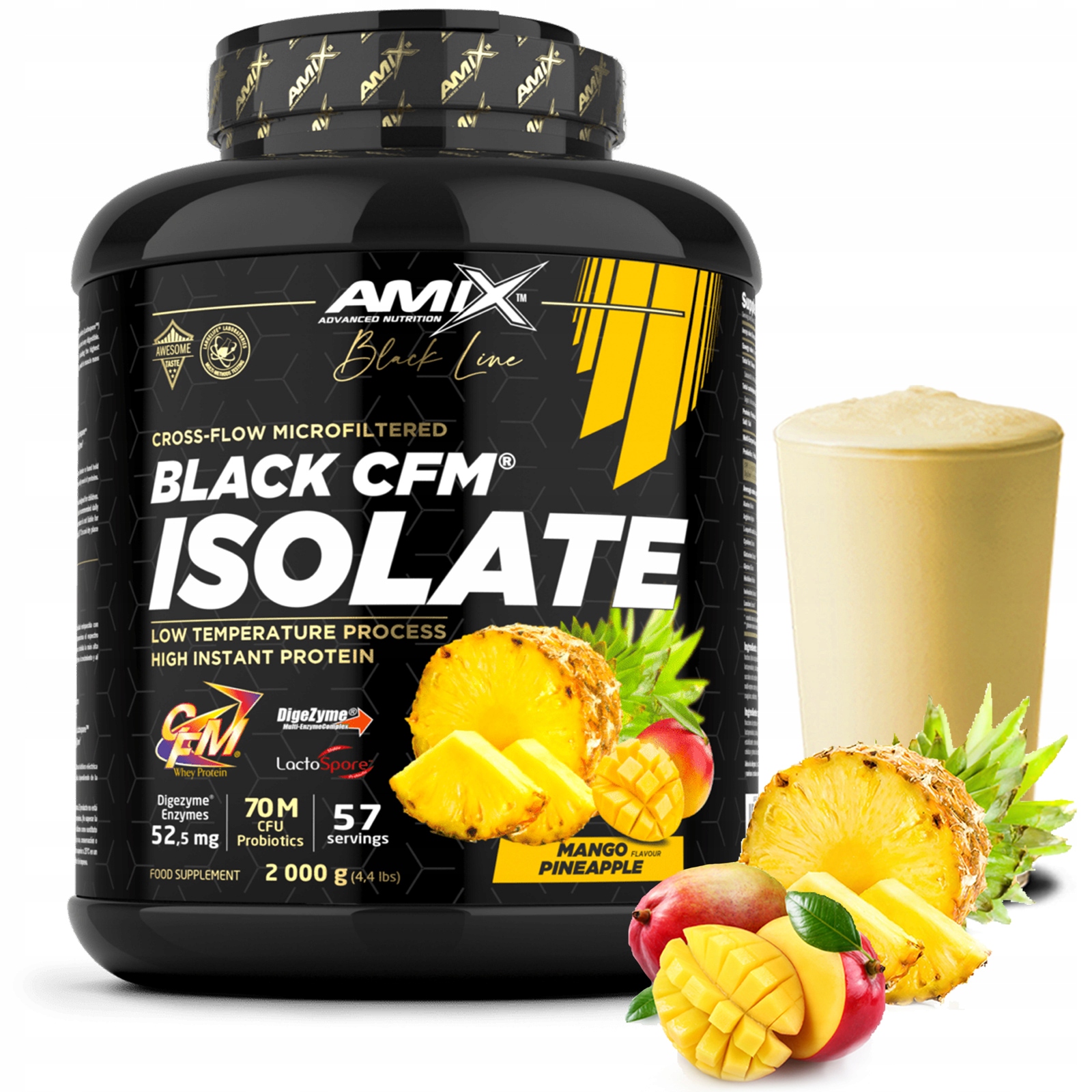 Proteinový izolát doplněk stravy 2 kg Mango Ananas enzymy probiotikum