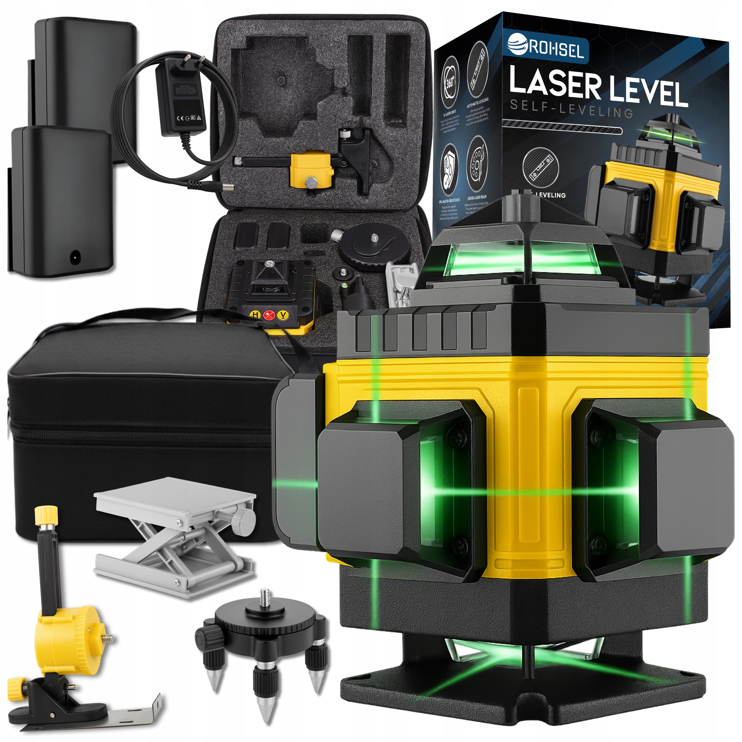 Laserová Vodováha 4D 16 Linií 360° Laser Křížový Rovinný Set