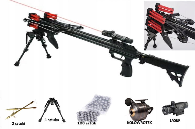 ZESTAW PROFESIONALNA Proca Łuk Na Kulki Strzały Moc 80LB LASER Zasięg 100m