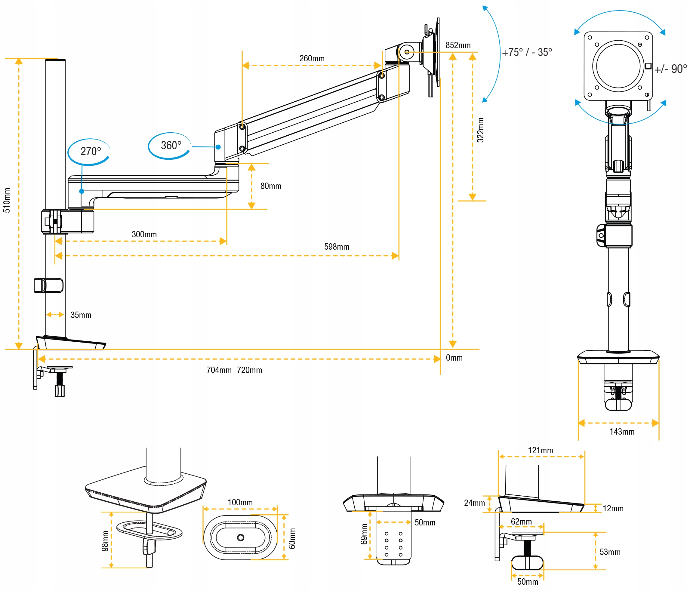 Uchwyt Do Monitora LCD Biurkowy Regulacja Fellowes Model TASLLO Modular 1FM Fellowes