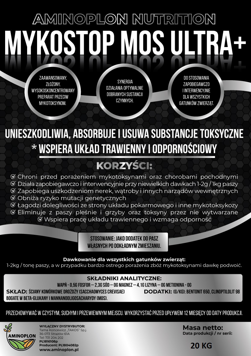 Mykostop MOS Ultra+ 20kg niszczy mykotoksyny
