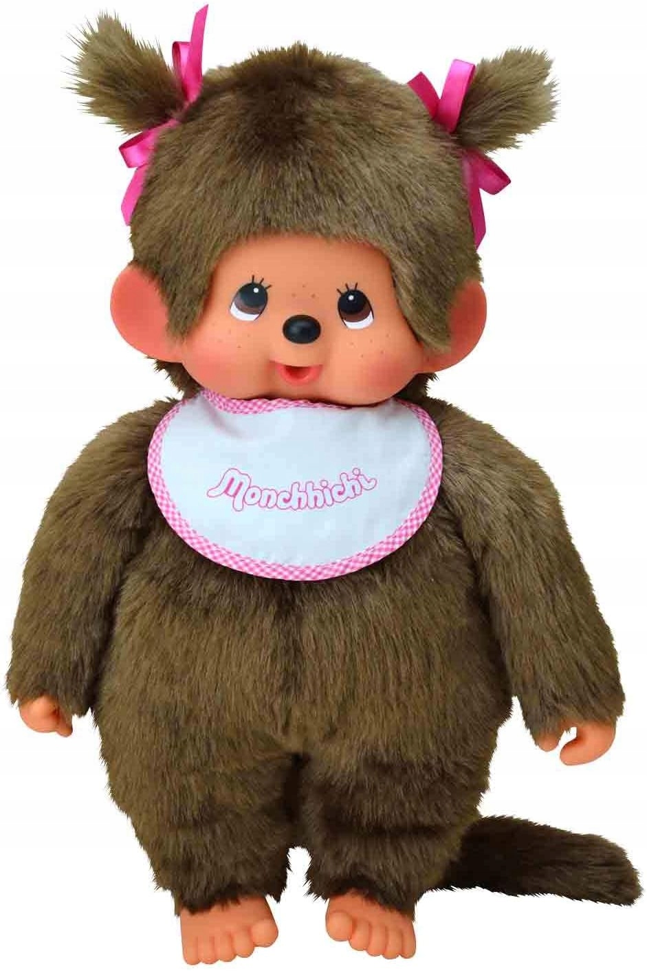 Monchhichi 255530 Małpka dziewczynka XXL z biało-różowym śliniaczkiem 45 cm
