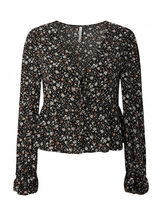 Pepe Jeans Černá Květinová Halenka S Volánem A Zavazováním Xs 6FA