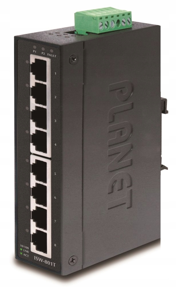 Planet ISW-801T, 8x 10/100, Din, IP30, rozšírený teplotný rozsah -40 75 °