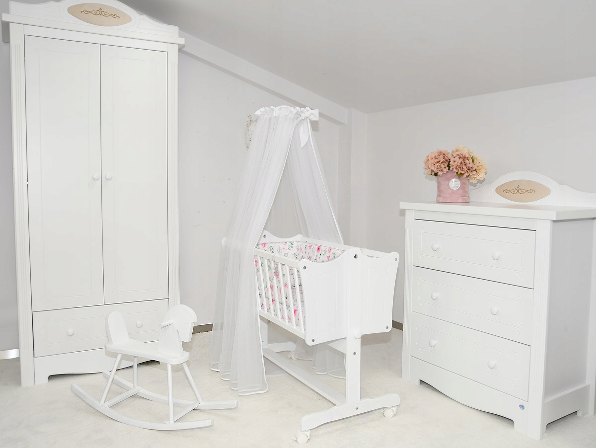 KOŁYSKA DZIECIĘCA DLA DZIECKA BIAŁA Z MATERACEM I POŚCIELĄ Z BALDACHIMEM Kod producenta brak