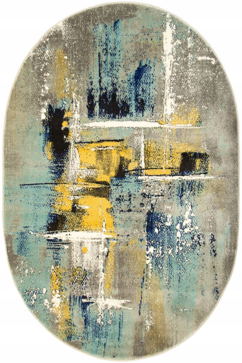 Owalny Dywan Do Salonu Pokoju W Pasy Linie Szary Turkus Victoria 200x290 cm