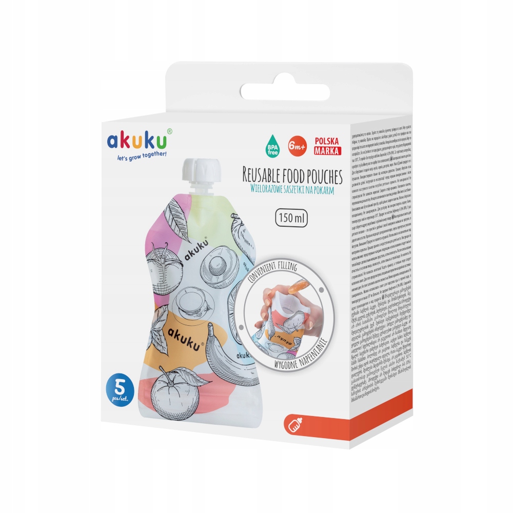 Tubki Wielorazowe na Pokarm Saszetki AKUKU x5 Kod producenta A0056