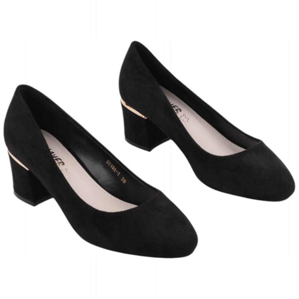 Czarne Czółenka Damskie Na Słupku Buty Wkł. Ekoskóra