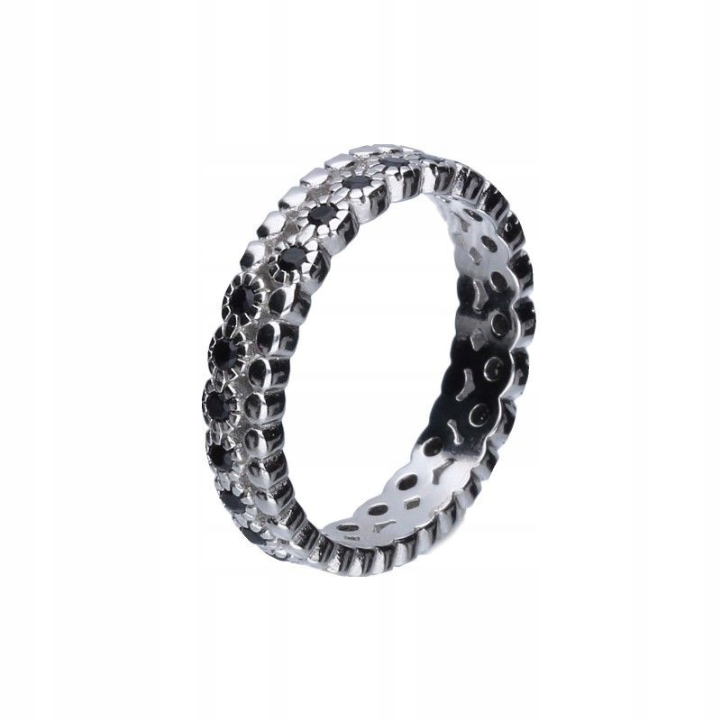 Dámský prstýnek stříbro 925 ažur s černými zirkony moderní r18