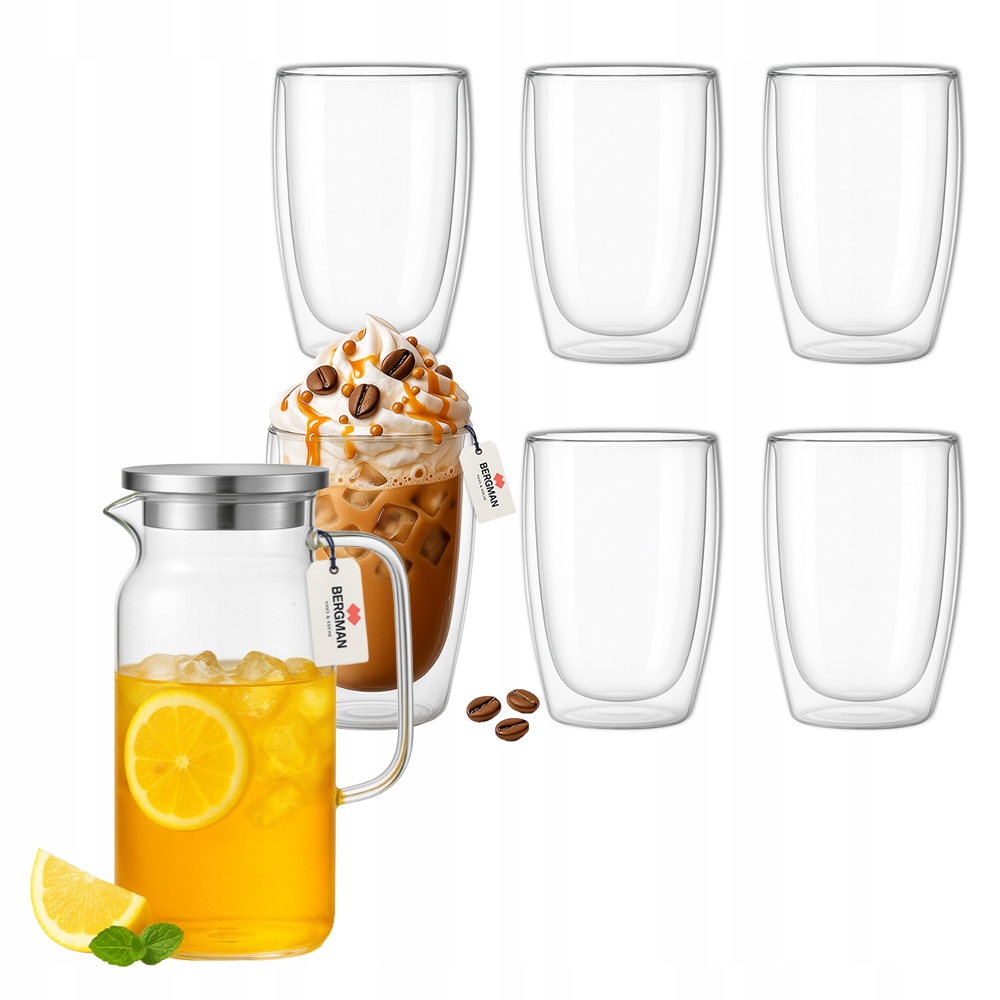 Sada Bergman – džbán 1250 ml a 6 sklenic 450 ml s dvojitou stěnou