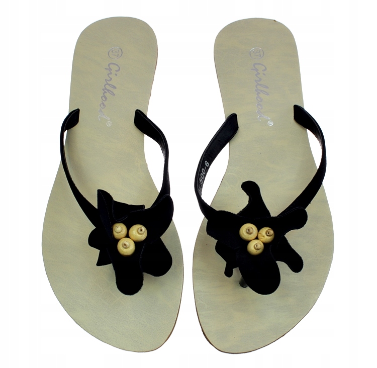 KLAPKI JAPONKI CZARNE BUTY DAMSKIE KWIAT 5383 roz. 38 Rozmiar US 7.5