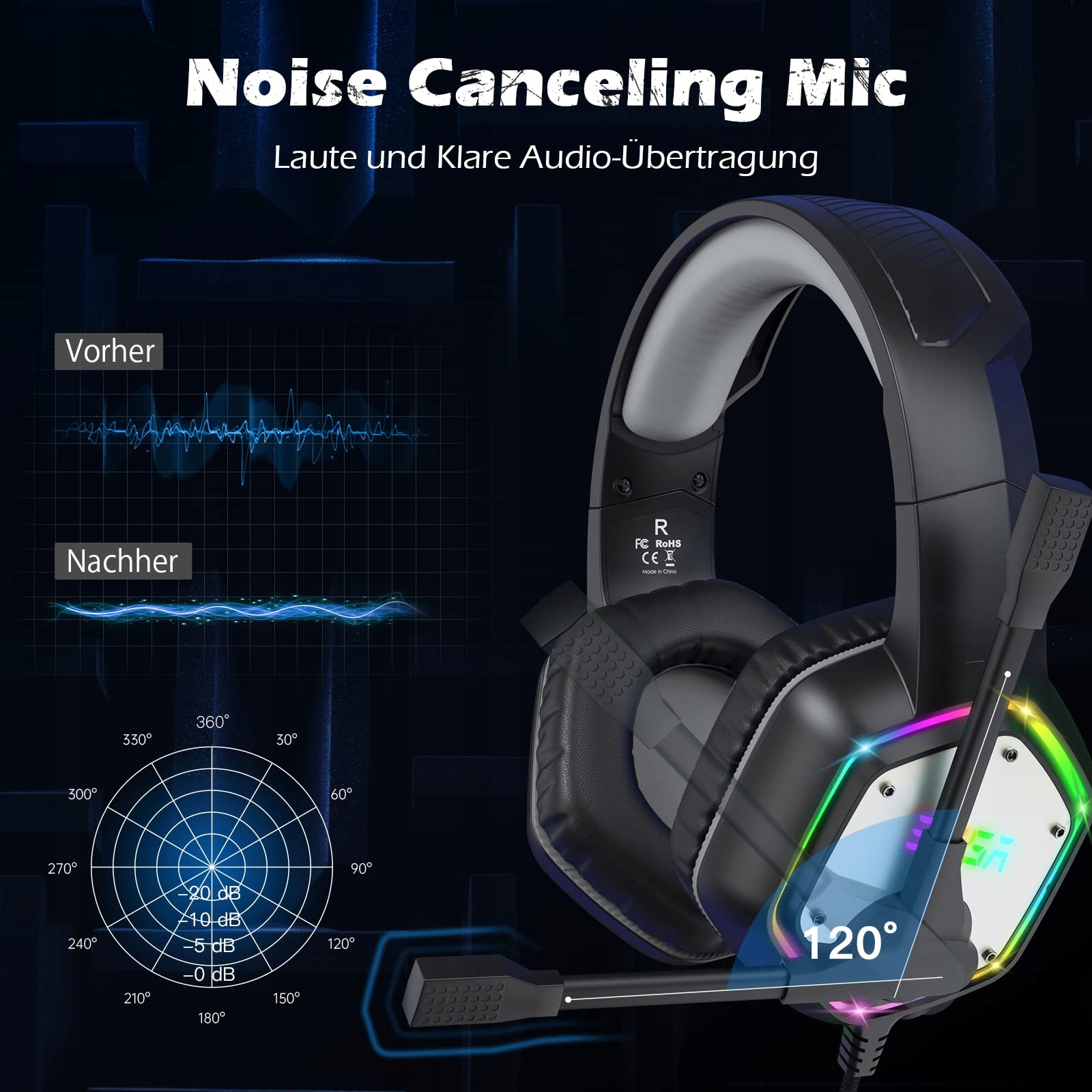 EKSA E1000 Słuchawki Gamingowe USB z Mikrofonem RGB do PC PS4 PS5 Laptop — miniatura 4