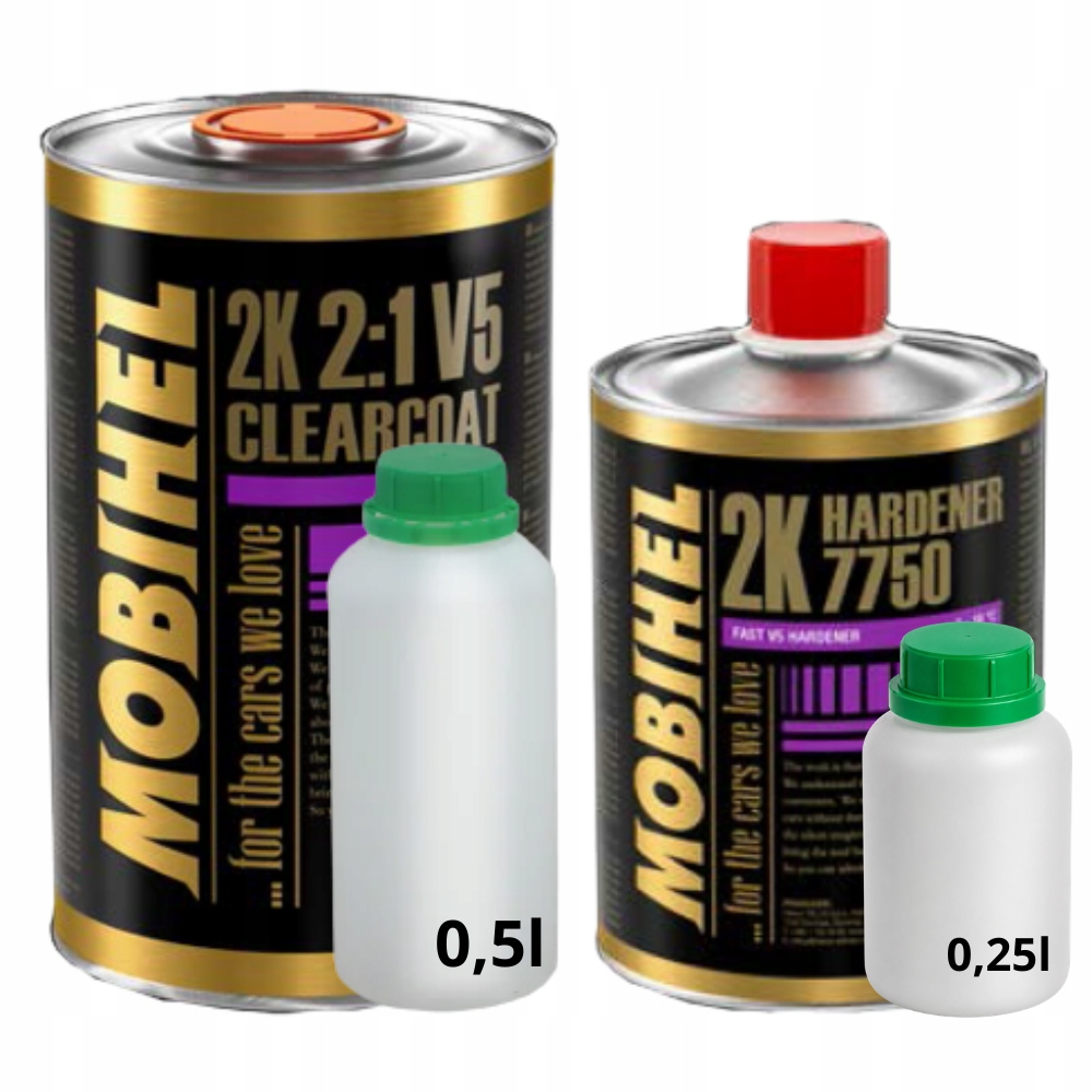 Mobihel V5 Zestaw As Lakier Bezbarwny Połysk 0,5L Utwardzacz Standard 0,25L