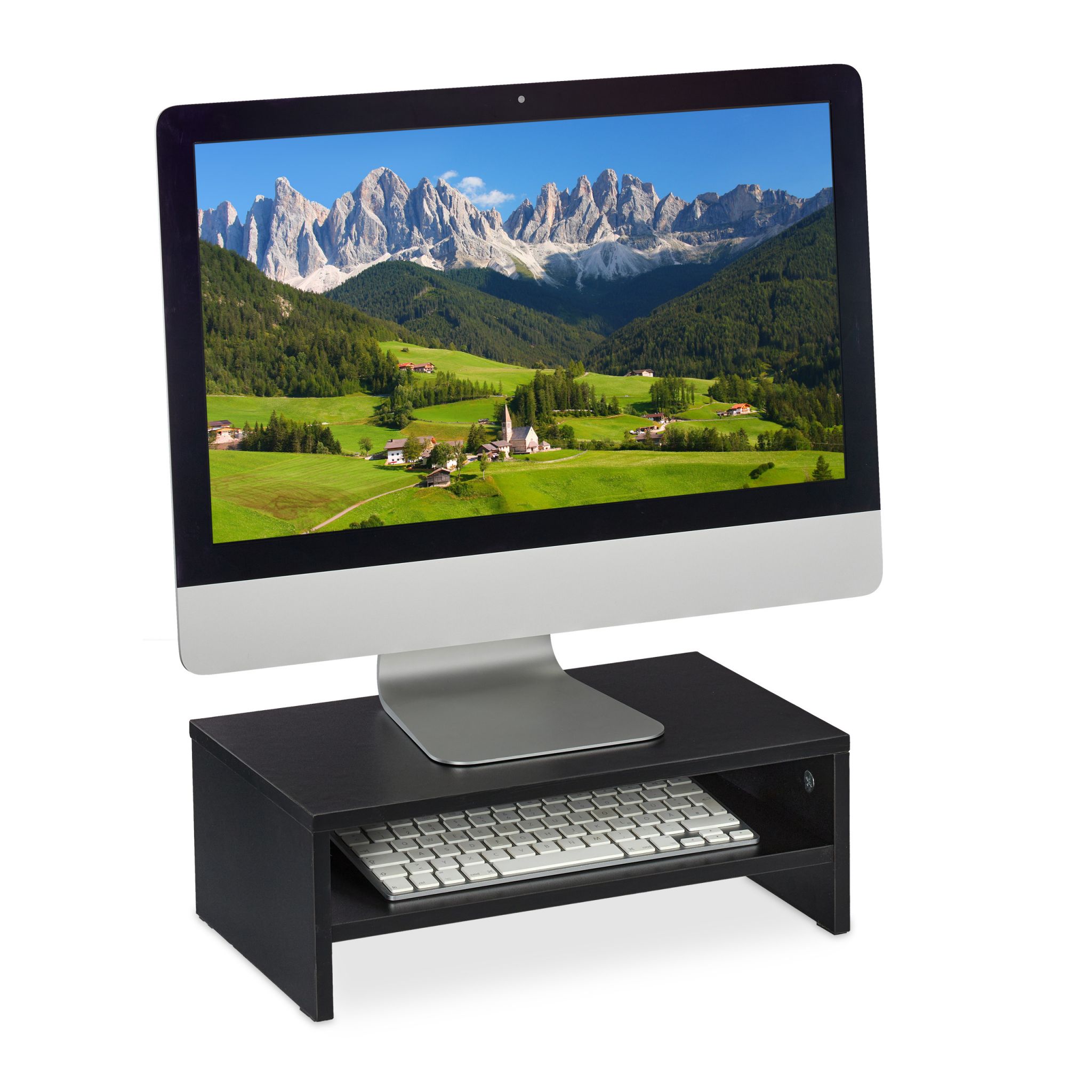 Stojan na monitor s přihrádkou 14 x 40 x 23,5, domácí stůl, černý
