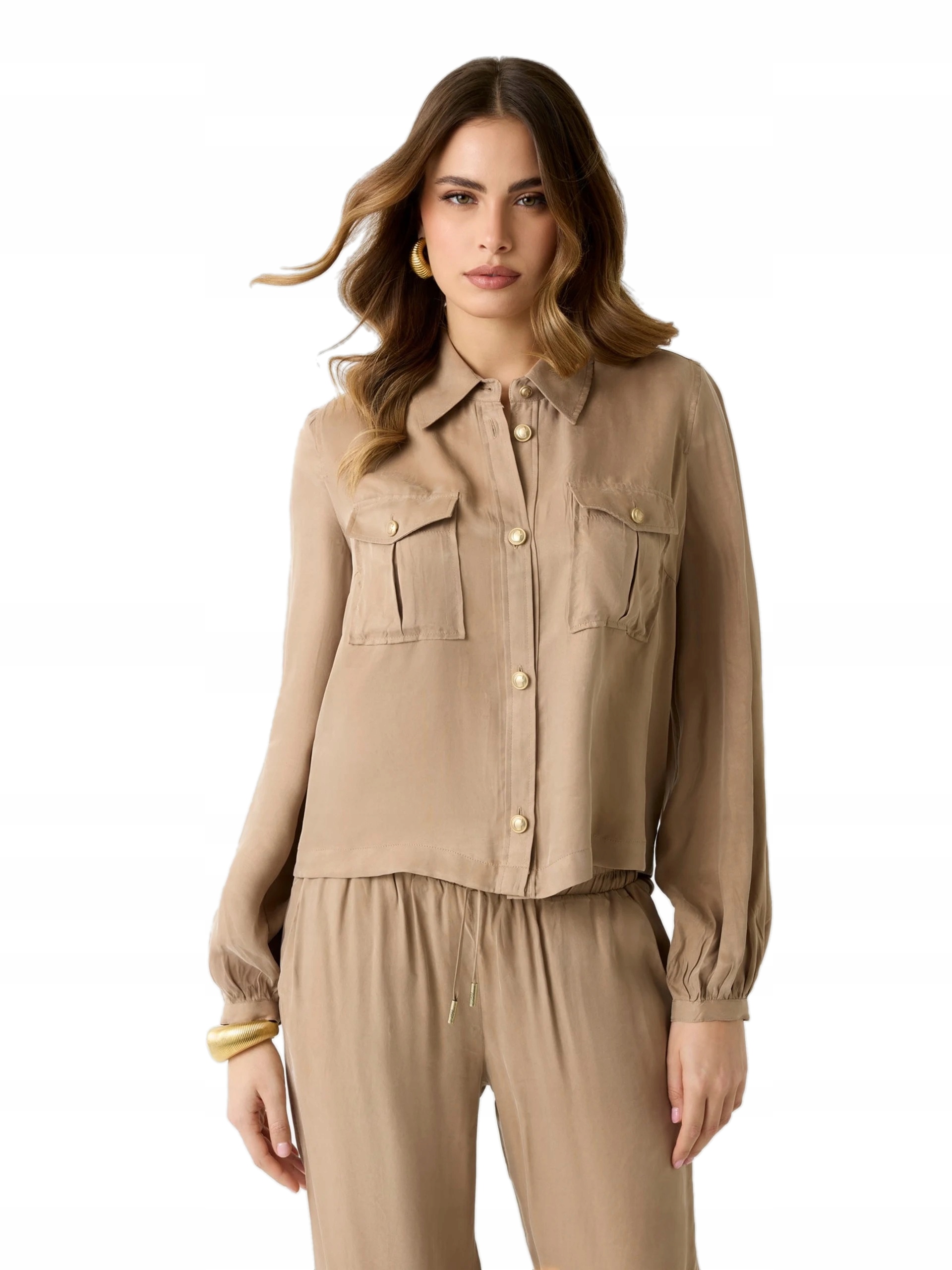 Dámská Světle Hnědá Volná Jarní Dámská Volná Košile S Módním Guess