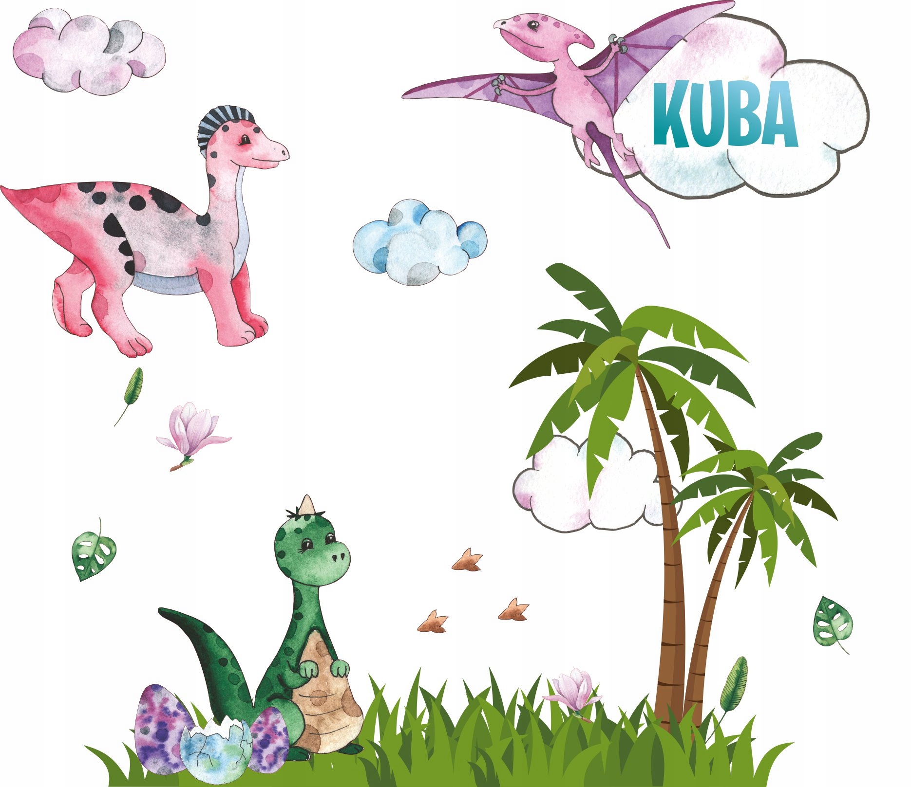 Наклейки ДЛЯ ДЕТЕЙ на стену ДИНОЗАВРЫ + ИМЯ