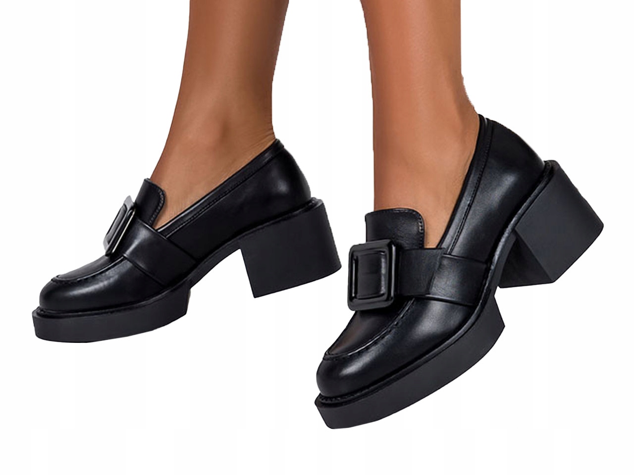 MOKASYNY PÓŁBUTY DAMSKIE Z OZDOBĄ NA SZEROKIM OBCASIE SŁUPKU WYGODNE NEW 41