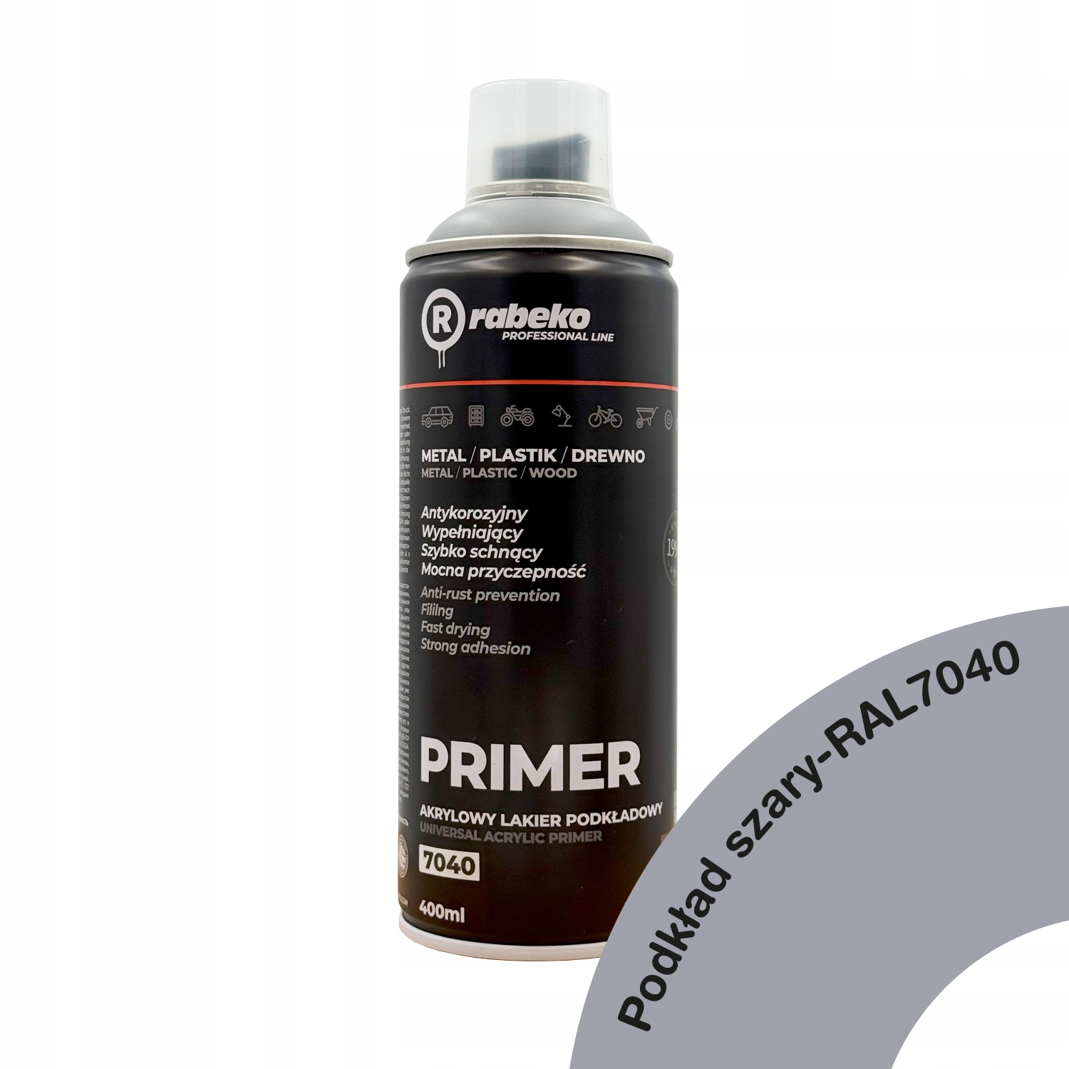Podkład akrylowy szary w sprayu lakier Rabeko Primer 400ml