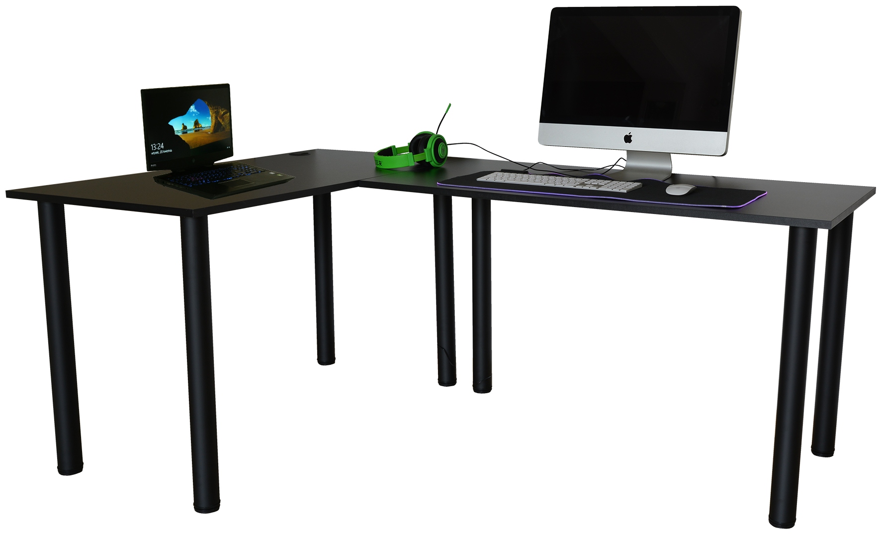 Stolik Biurko Gamingowe Narożne do Grania Basic Czarne 180x120 Marka inna
